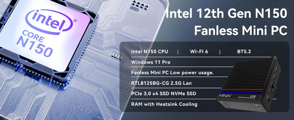 MINIX Z150 Mini PC   N150 16GB DDR4 512GB PCIe 3.0 NVMe SSD Micro Mini Computer