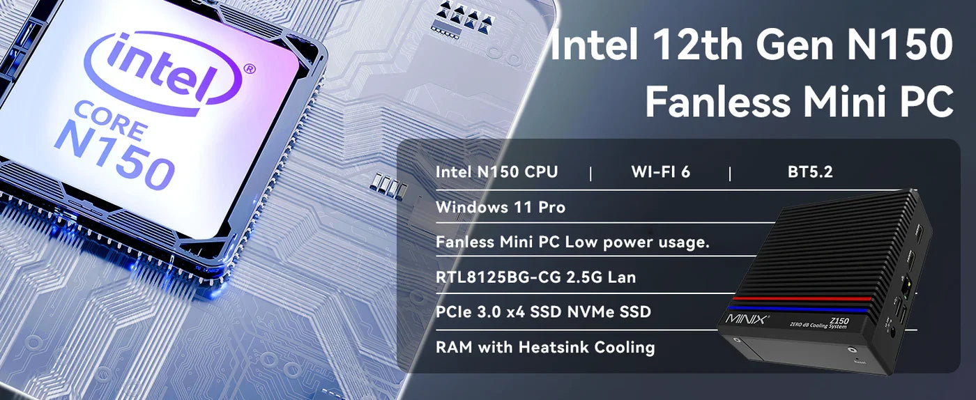 MINIX Z150 Mini PC   N150 16GB DDR4 512GB PCIe 3.0 NVMe SSD Micro Mini Computer
