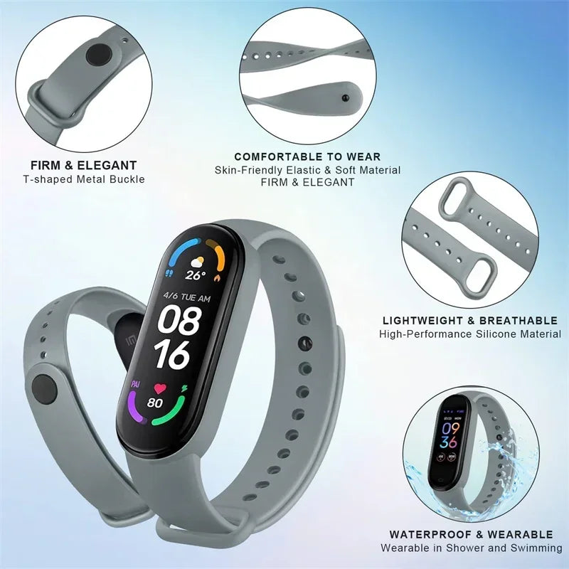 Silicone Watch Strap For Xiaomi Mi Band 7 6 5 4 3 Wristband Bracelet Wrist Straps correa Mi Band 6 7 5 4 Smart watch Accessories