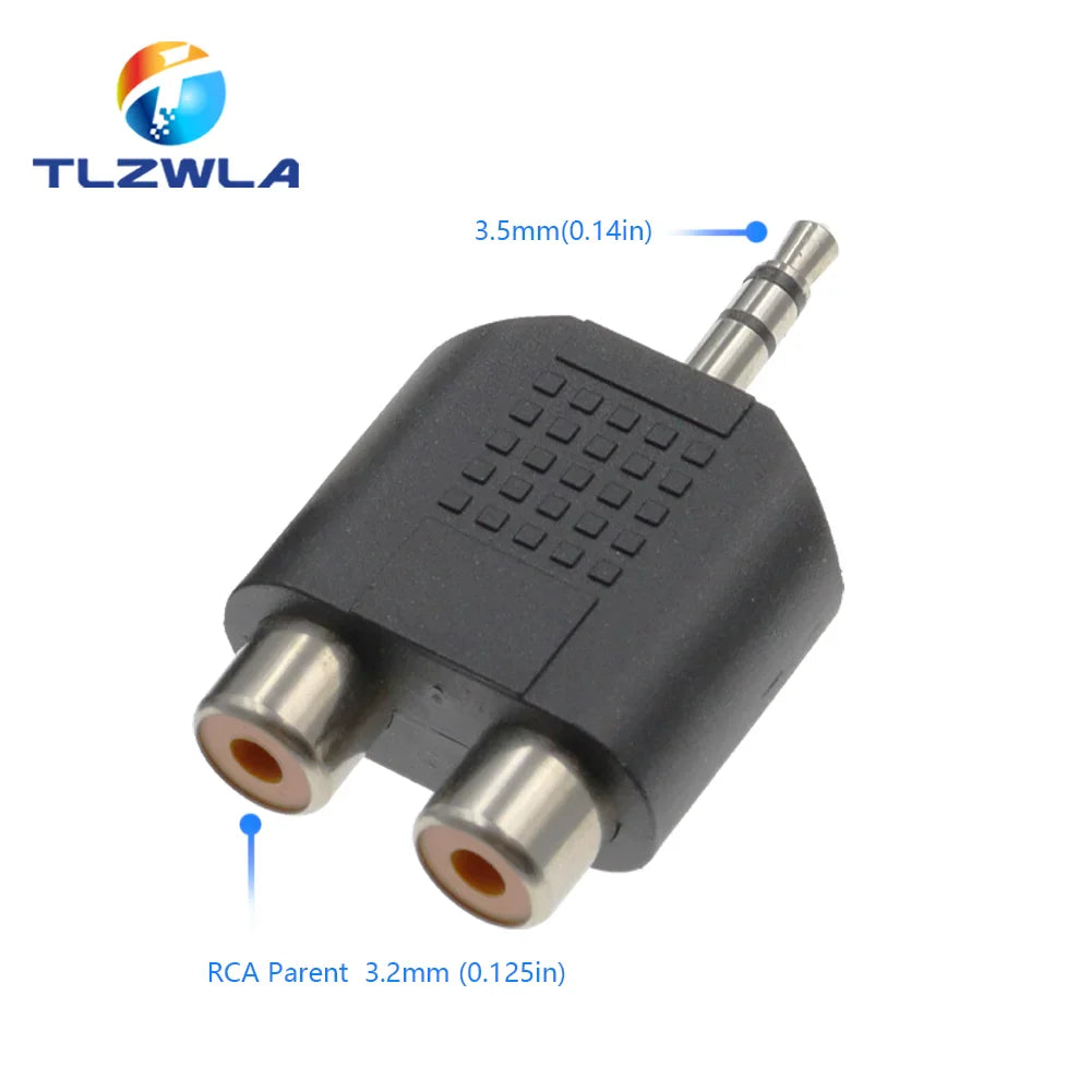 1PCS RCA Female Socket Turn 3.5MM Stereo Plug Audio Adapter 6.3MM Stereo Plug To RCA Socket 2 in 1 Stereo Connector