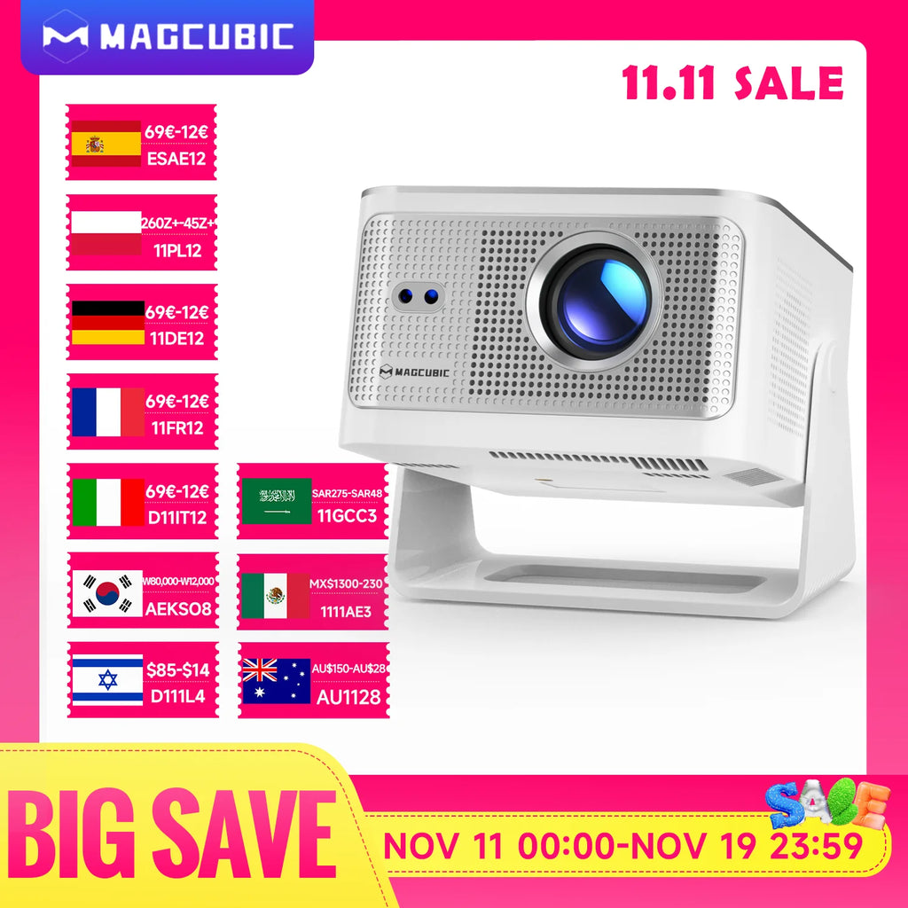Magcubic Auto Focus Android14 4K Projector 900ANSI 8K Native 1080P HY350Max With Wifi6 BT5.4 16G Allwinner H726 Portable Outdoor