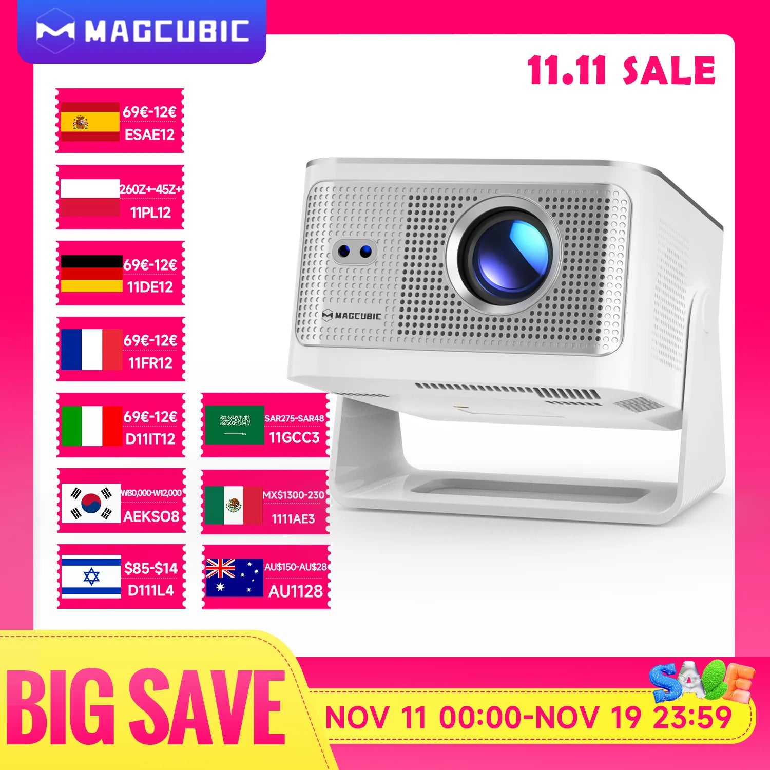 Magcubic Auto Focus Android14 4K Projector 900ANSI 8K Native 1080P HY350Max With Wifi6 BT5.4 16G Allwinner H726 Portable Outdoor