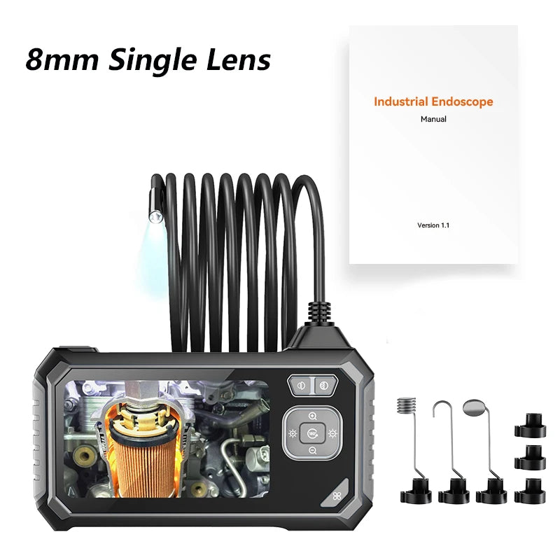 Endoscope Camera 4.3 Inch Screen HD1080P 8MM Lens Rigid Cable Pipe Inspection USB Borescope LED 2000mAh for Car Repair With 8LED
