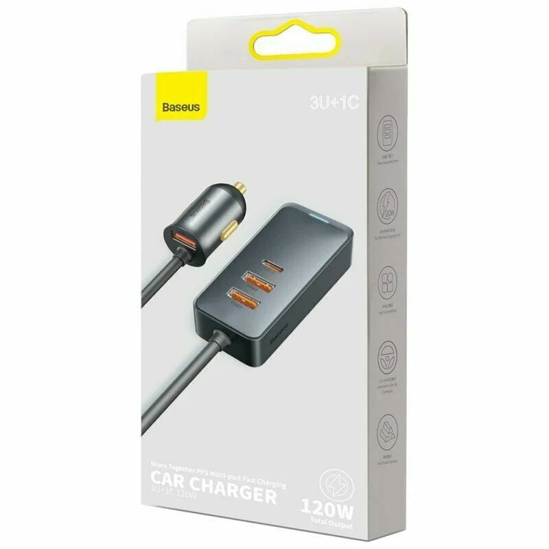 for Baseus 120W Car Charger USB Type-C PPS Fast Charging 4 Ports Cable Adapter Kit