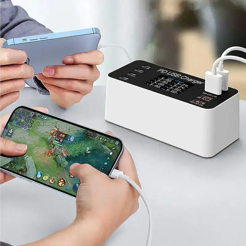 A9 65W 8-Port USB PD Charger 4USB-A+4USB-C PD Fast Charging Desktop Charging Station EU Plug US Plug with 1.2M Long AC Cable
