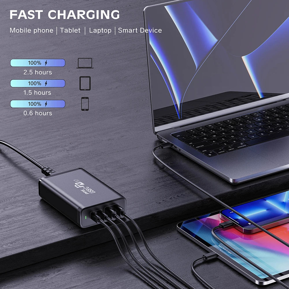 Ubigbuy 245W USB C Charger, Laptop GaN Power Adapter 4 Ports Desktop Fast Charging Station for MacBook Pro,iPhone 15 14,Galaxy