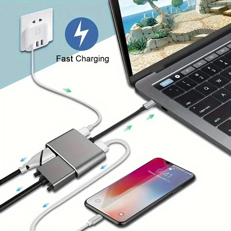 4-in-1 Type C Adapter Hub To HDTV VGA USB 3.0 Digital AV Multiport Adapter With TYPE-C PD Charging Port Compatible