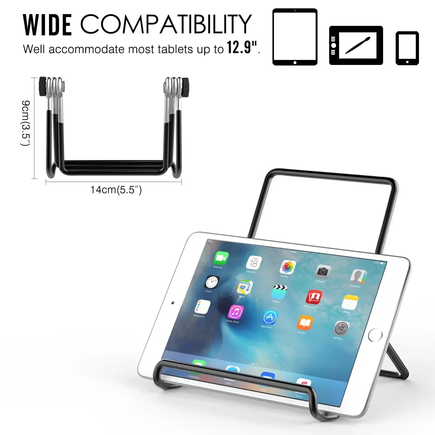 WEFOR Foldable Tablet Stand, Adjustable Portable Metal Holder Cradle for 9-12.9" Tablets, for iPad Pro 11 2018/10.5/9.7