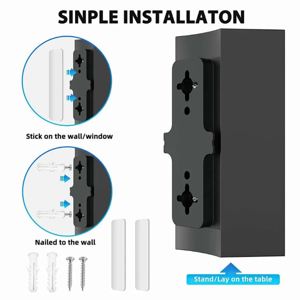 Compact black indoor TV antenna with in-line amplifier, USB power, long coax cable, and multiple mounting options for Home HD Mode.