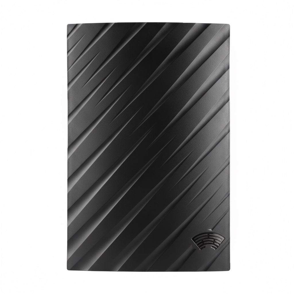 Compact black textured indoor TV antenna with in-line amplifier and coax cable for Home HD Mode reception